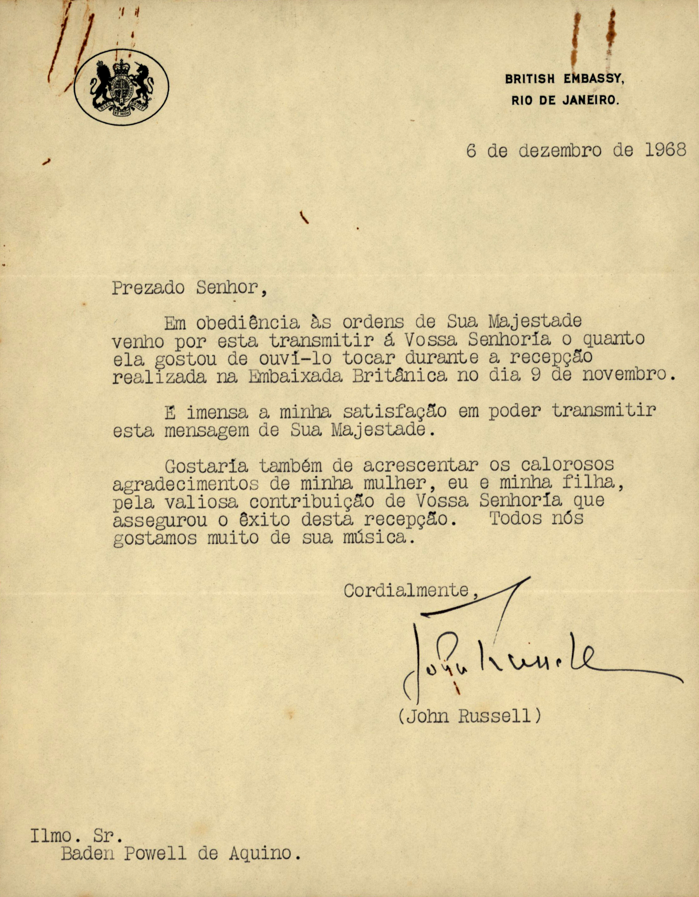 Carta de John Russell - Correio IMS